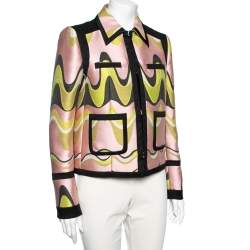 Pre Owned Emilio Pucci Pink & Green Wave Jacquard Blazer M