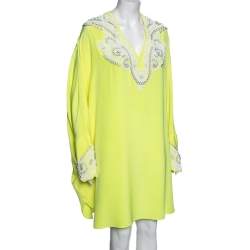 Pre Owned Emilio Pucci Yellow Silk Bead Embellished Kaftan Dress M 