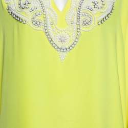 Pre Owned Emilio Pucci Yellow Silk Bead Embellished Kaftan Dress M 