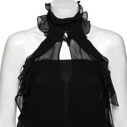 Pre Owned Emilio Pucci Black Silk Ruffled Sheer Top M