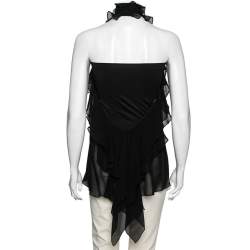 Pre Owned Emilio Pucci Black Silk Ruffled Sheer Top M