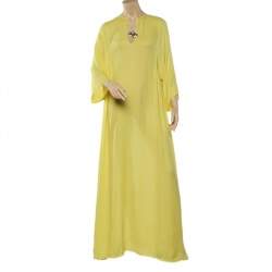 Emilio Pucci Yellow Silk Pleated Detail Kaftan Maxi Dress M