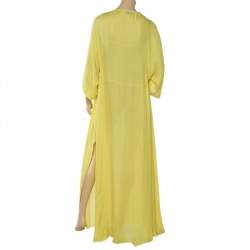 Emilio Pucci Yellow Silk Pleated Detail Kaftan Maxi Dress M
