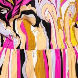 مملوكة مسبقًا Emilio Pucci Multicolor Printed Silk Elastic Waist Detail Maxi Dress S
