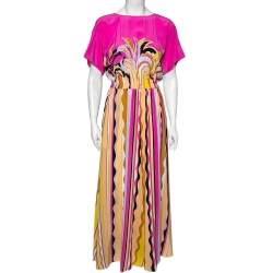 مملوكة مسبقًا Emilio Pucci Multicolor Printed Silk Elastic Waist Detail Maxi Dress S