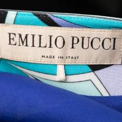 Pre Owned Emilio Pucci Blue Printed Jersey Midi Dress M
