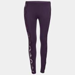 Pre Owned Emilio Pucci Purple Knit & Lace Inset Leggings S