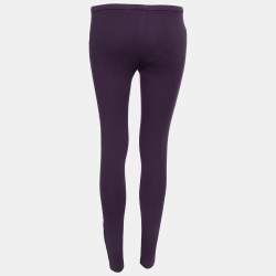 Pre Owned Emilio Pucci Purple Knit & Lace Inset Leggings S