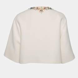Pre Owned Emilio Pucci Cream Cotton Embellished Neck Detail Jacket S