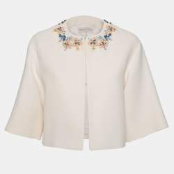 Pre Owned Emilio Pucci Cream Cotton Embellished Neck Detail Jacket S