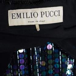 Pre Owned Emilio Pucci Metallic Sequin & Bead Embellished Silk Button Front Shirt Dress L