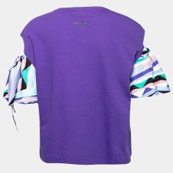 Emilio Pucci Purple Cotton Cut-Out Sleeve Detail T-Shirt S