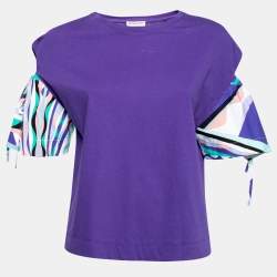 Emilio Pucci Purple Cotton Cut-Out Sleeve Detail T-Shirt S