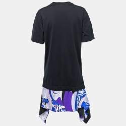Pre Owned Emilio Pucci Black Cotton & Silk Short Sleeve T-Shirt Dress L