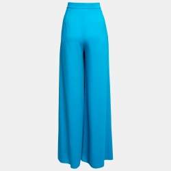 Pre Owned Emilio Pucci Blue Crepe High Waisted Palazzo Trousers M