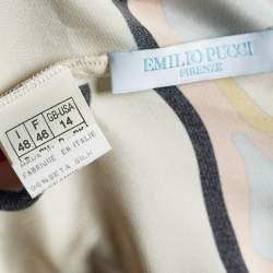 Pre Owned Emilio Pucci Cream Printed Silk Sleeveless Top L