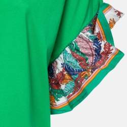 Emilio Pucci Green Cotton & Silk Contrast Sleeve Detail T-Shirt L
