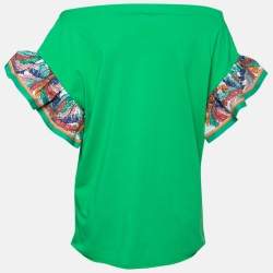 Emilio Pucci Green Cotton & Silk Contrast Sleeve Detail T-Shirt L