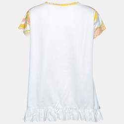 Pre Owned Emilio Pucci Multicolor Printed Cotton Ruffled Hem Detail Blouse S