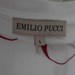 Pre Owned توب إميليو بوتشي أبيض بطبعة الشعا رورقبة مستديرة مقاس كبير - لارج