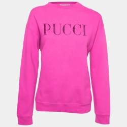 Pre Owned Emilio Pucci Pink Sequin Logo Cotton Crew Neck Sweatshirt M