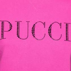 Pre Owned Emilio Pucci Pink Sequin Logo Cotton Crew Neck Sweatshirt M