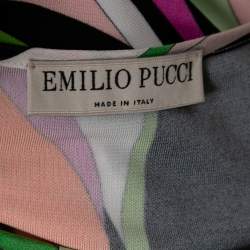 Pre Owned Emilio Pucci Multicolor Printed Jersey & Silk Ruffle Trimmed Top M