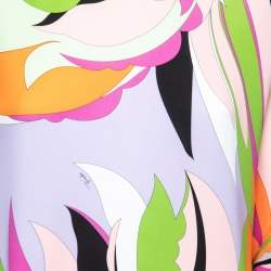 Pre Owned Emilio Pucci Multicolor Printed Jersey & Silk Ruffle Trimmed Top M