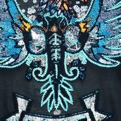 Pre Owned Emilio Pucci Black Cotton Bead Embroidered Embellished Round Neck T-Shirt S