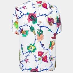 Emilio Pucci White Printed Silk Round Neck Short Sleeve Top S