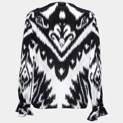 Pre Owned Emilio Pucci Multicolor Printed Silk Ruffled Sleeve Blouse S