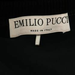 Pre Owned Emilio Pucci Black Printed Silk Rib Knit Trimmed Long Sleeve Top M