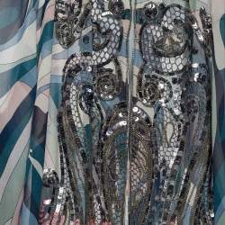 Emilio Pucci Multicolor Printed Silk Embellished Blouse S