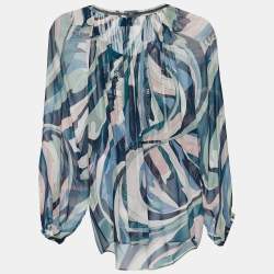 Emilio Pucci Multicolor Printed Silk Embellished Blouse S