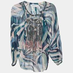 Emilio Pucci Multicolor Printed Silk Embellished Blouse S