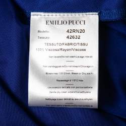 Emilio Pucci Blue Jersey Wrap Effect Pleated Blouse M