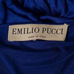 Emilio Pucci Blue Jersey Wrap Effect Pleated Blouse M