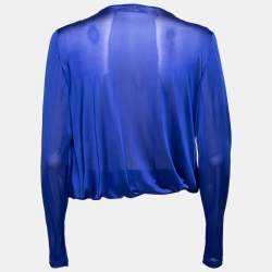 Emilio Pucci Blue Jersey Wrap Effect Pleated Blouse M