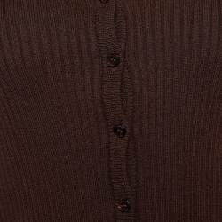 Pre Owned Emilio Pucci Vintage Brown Ribbed Wool Button Front Cardigan S