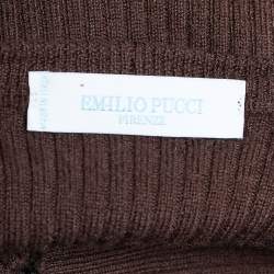 Pre Owned Emilio Pucci Vintage Brown Ribbed Wool Button Front Cardigan S