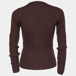 Pre Owned Emilio Pucci Vintage Brown Ribbed Wool Button Front Cardigan S