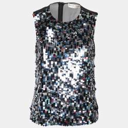 Emilio Pucci Black Sequin Embellished Tulle & Silk Sleeveless Top M