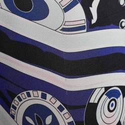 Pre Owned Emilio Pucci Purple Printed Silk Bow Neck Detail Blouse M