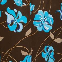 Pre Owned Emilio Pucci Brown Floral Print Crepe Belted Tunic Top L