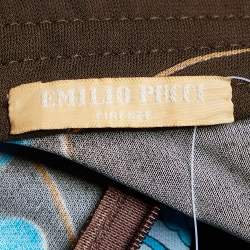 Pre Owned Emilio Pucci Brown Floral Print Crepe Belted Tunic Top L