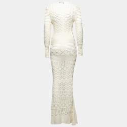 Pre Owned Emilio Pucci Cream Cotton Crochet Long Dress M