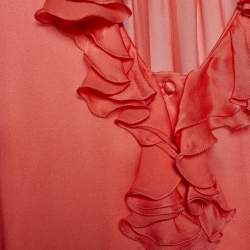 Pre Owned Emilio Pucci Pink Silk Ruffle Blouse L
