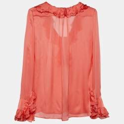 Pre Owned Emilio Pucci Pink Silk Ruffle Blouse L