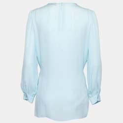 Pre Owned Emilio Pucci Light Blue Silk Long-Sleeve Top L 