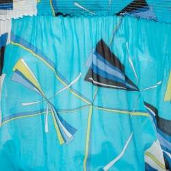 Pre Owned Emilio Pucci Blue Printed Cotton Off-Shoulder Mini Dress M